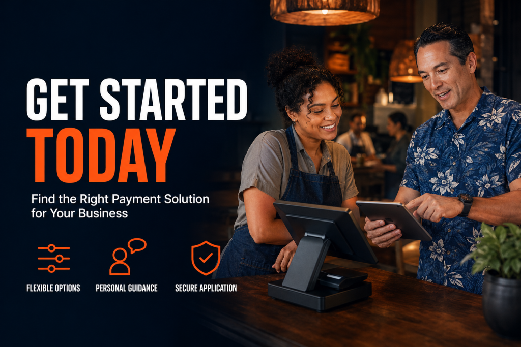 VCCP consultant helping a restaurant owner choose the right payment processing and POS solution.